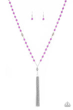 Load image into Gallery viewer, Paparazzi Tassel Takeover - Purple - White Rhinestones - Silver Tassel Necklace and matching Earrings - $5 Jewelry With Ashley Swint