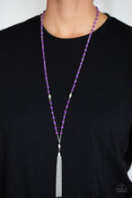 Load image into Gallery viewer, Paparazzi Tassel Takeover - Purple - White Rhinestones - Silver Tassel Necklace and matching Earrings - $5 Jewelry With Ashley Swint