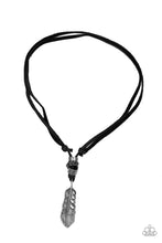 Load image into Gallery viewer, Paparazzi That QUILL Be The Day - Black - Antiqued Silver Feather Pendant - Necklace - Men's Collection - $5 Jewelry with Ashley Swint