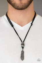 Load image into Gallery viewer, Paparazzi That QUILL Be The Day - Black - Antiqued Silver Feather Pendant - Necklace - Men's Collection - $5 Jewelry with Ashley Swint