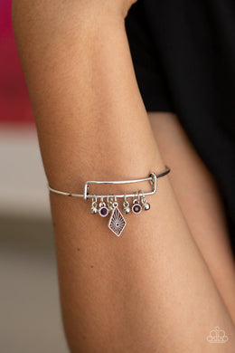 Paparazzi Treasure Charms - Purple Rhinestone - Silver Charms Slide on Bar - Bracelet - $5 Jewelry with Ashley Swint