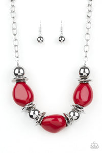 Paparazzi Vivid Vibes - Red Beads - Shiny Silver Beads - Necklace & Earrings - $5 Jewelry with Ashley Swint