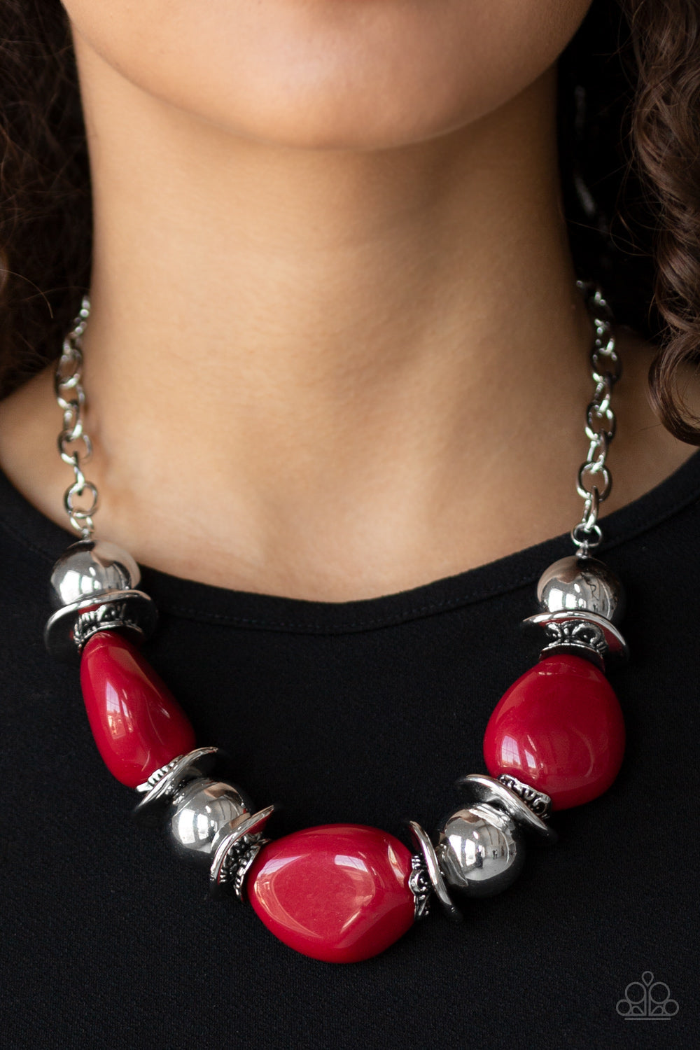 Paparazzi Vivid Vibes - Red Beads - Shiny Silver Beads - Necklace & Earrings - $5 Jewelry with Ashley Swint