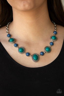 Paparazzi Voyager Vibes - Multi - Blue and Green Beads - Silver Necklace and matching Earrings - $5 Jewelry With Ashley Swint