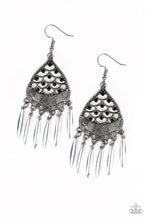 Load image into Gallery viewer, Paparazzi Wolf Den - Black - Silver Frames - Etched ZigZagging Textures - Fringe Earrings - $5 Jewelry with Ashley Swint