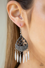 Load image into Gallery viewer, Paparazzi Wolf Den - Black - Silver Frames - Etched ZigZagging Textures - Fringe Earrings - $5 Jewelry with Ashley Swint