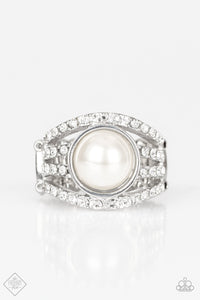 Paparazzi A Big Break - White Pearl - Silver Rhinestone Ring - Fashion Fix / Trend Blend March 2019 - $5 Jewelry With Ashley Swint