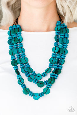 Paparazzi Barbados Bopper - Blue Wooden Necklace and matching Earrings - $5 Jewelry with Ashley Swint