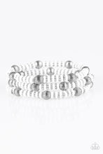 Load image into Gallery viewer, Paparazzi Barcelona Ball - White Beads - Silver Stretchy Bands - Set of 3 Bracelets - $5 Jewelry With Ashley Swint