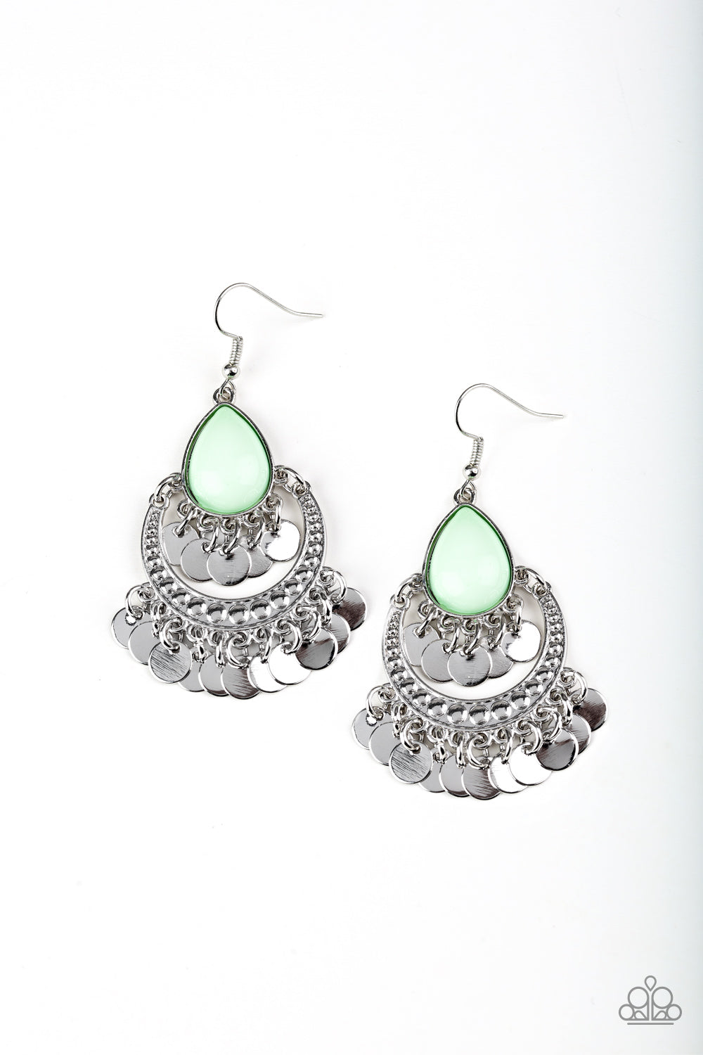 Paparazzi Bodaciously Boho - Green Bead - Silver Earrings - $5 Jewelry With Ashley Swint