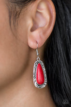 Load image into Gallery viewer, Paparazzi Cruzin Colorado - Red - Teardrop Stone - Silver Hammered Earrings - $5 Jewelry With Ashley Swint