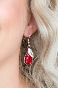 Paparazzi Accessories - Easy Elegance - Red - Teardrop Gem - White Rhinestone - Earrings - $5 Jewelry with Ashley Swint