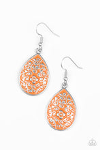 Load image into Gallery viewer, Paparazzi Flirty Flower Girl - Orange - Floral Filigree - Silver Teardrop Earrings - $5 Jewelry With Ashley Swint