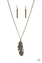 Load image into Gallery viewer, Paparazzi Free Bird - Brass - Feather Pendant - Necklace and matching Earrings - $5 Jewelry With Ashley Swint