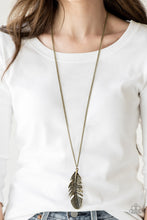 Load image into Gallery viewer, Paparazzi Free Bird - Brass - Feather Pendant - Necklace and matching Earrings - $5 Jewelry With Ashley Swint