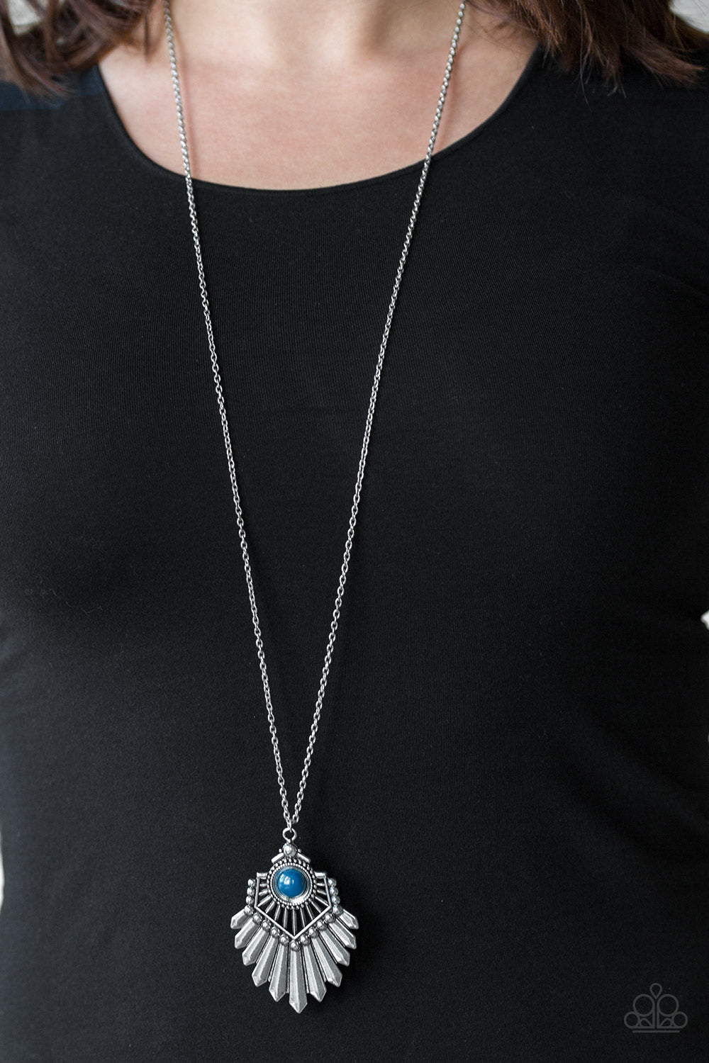 Paparazzi Inde-PENDANT Idol - Blue - Silver Chain Necklace & Earrings - $5 Jewelry With Ashley Swint