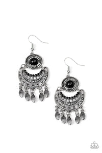 Paparazzi Mantra to Mantra - Black Beaded Center - Silver Crescent - Fringe Earrings - $5 Jewelry with Ashley Swint