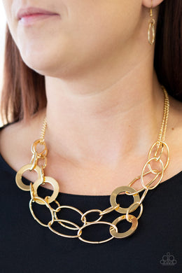 Paparazzi Metallic Maverick - Gold - Rings and Hoops - Bold Layers - Necklace & Earrings - $5 Jewelry With Ashley Swint