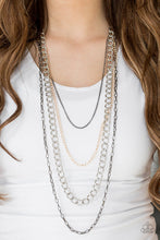 Load image into Gallery viewer, Paparazzi Metro Metal - Multi - Gold, Gunmetal and Silver Chains - Necklace and matching Earrings - $5 Jewelry With Ashley Swint