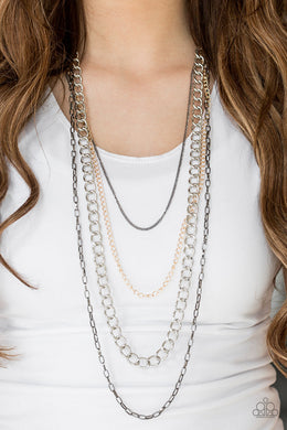 Paparazzi Metro Metal - Multi - Gold, Gunmetal and Silver Chains - Necklace and matching Earrings - $5 Jewelry With Ashley Swint