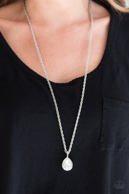 Paparazzi Million Dollar Drop - White Teardrop Gem - Silver Necklace and matching Earrings - $5 Jewelry With Ashley Swint