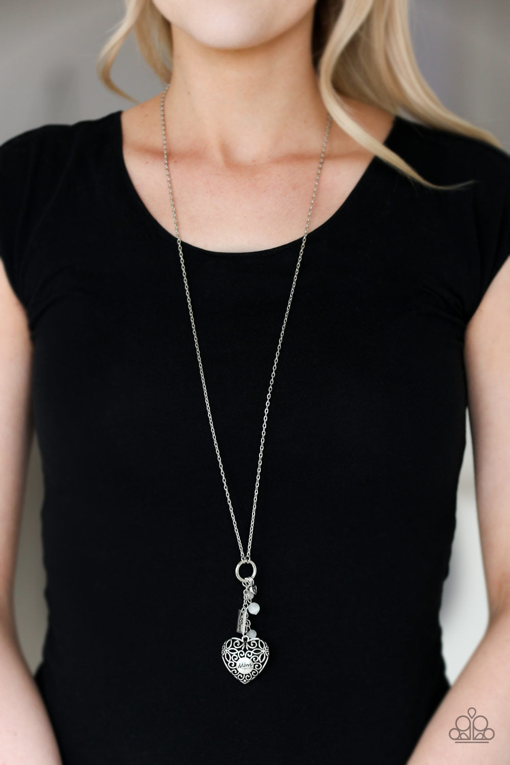Paparazzi Mom Hustle White Silver Heart Love Mom Necklace Earrings 5 Jewelry with Ashley Swint