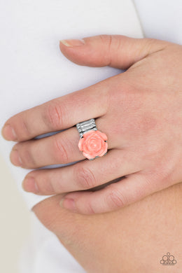 Paparazzi PRIMROSE and Proper - Orange / Coral - Blooming Dahlia - Resin Rose - Ring - $5 Jewelry With Ashley Swint