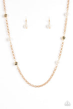 Load image into Gallery viewer, Paparazzi Showroom Shimmer - Gold Bold Chain - White Beads - Necklace &amp; Earrings - $5 Jewelry With Ashley Swint