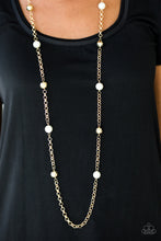 Load image into Gallery viewer, Paparazzi Showroom Shimmer - Gold Bold Chain - White Beads - Necklace &amp; Earrings - $5 Jewelry With Ashley Swint