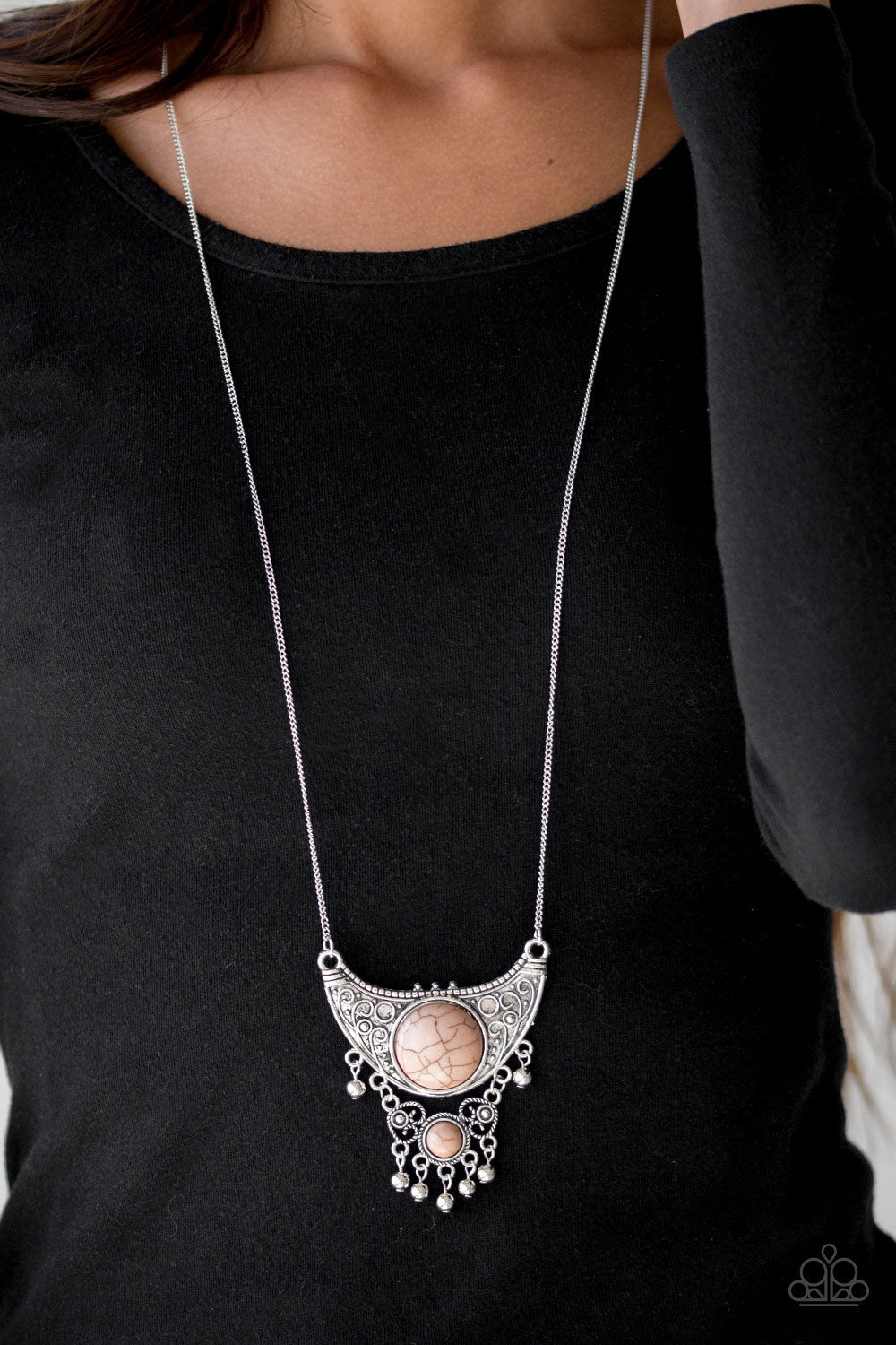 Paparazzi Summit Style - Brown Stones - Silver Necklace and matching Earrings - $5 Jewelry With Ashley Swint