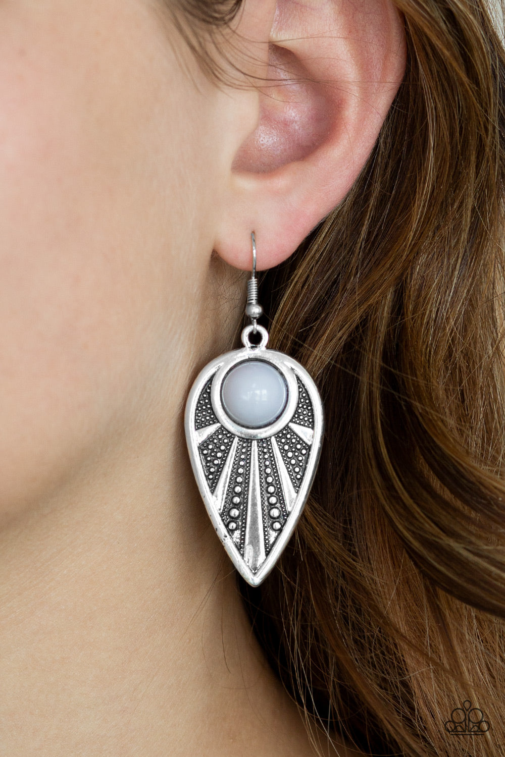 Paparazzi Take A WALKABOUT - Silver - Gray Bead - Ornate Silver Earrings - $5 Jewelry With Ashley Swint