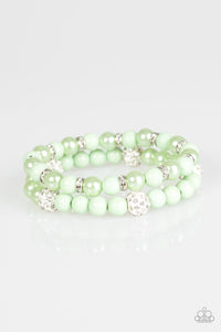 Paparazzi Teasingly Tinseltown - Green - Pearly Beads - 2 Stretchy Band Bracelet - $5 Jewelry With Ashley Swint