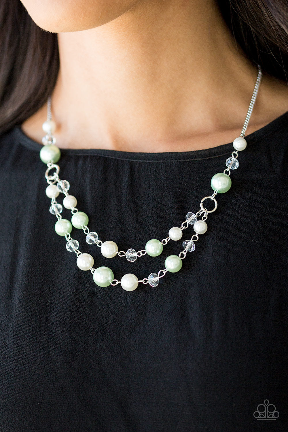 Paparazzi The Princess BRIDESMAID - Green Pearls - Silver Necklace & Earrings - $5 Jewelry With Ashley Swint