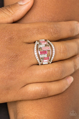 Paparazzi Treasure Chest Charm - Pink - Emerald Cut Rhinestones - Silver Ring - $5 Jewelry with Ashley Swint