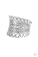 Load image into Gallery viewer, Paparazzi Villa Vibe - Silver - Stamped and Studded Tribal Inspired Pattern - Stretchy Band Ring - $5 Jewelry With Ashley Swint