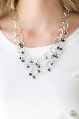 Paparazzi Yacht Tour - Blue Beads - Layered Silver Links - Necklace & Earrings - $5 Jewelry With Ashley Swint