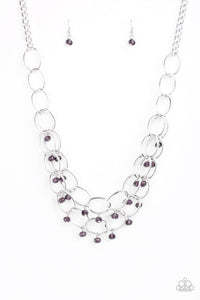 Paparazzi Yacht Tour - Purple Beads - Layered Silver Links - Necklace & Earrings - $5 Jewelry with Ashley Swint