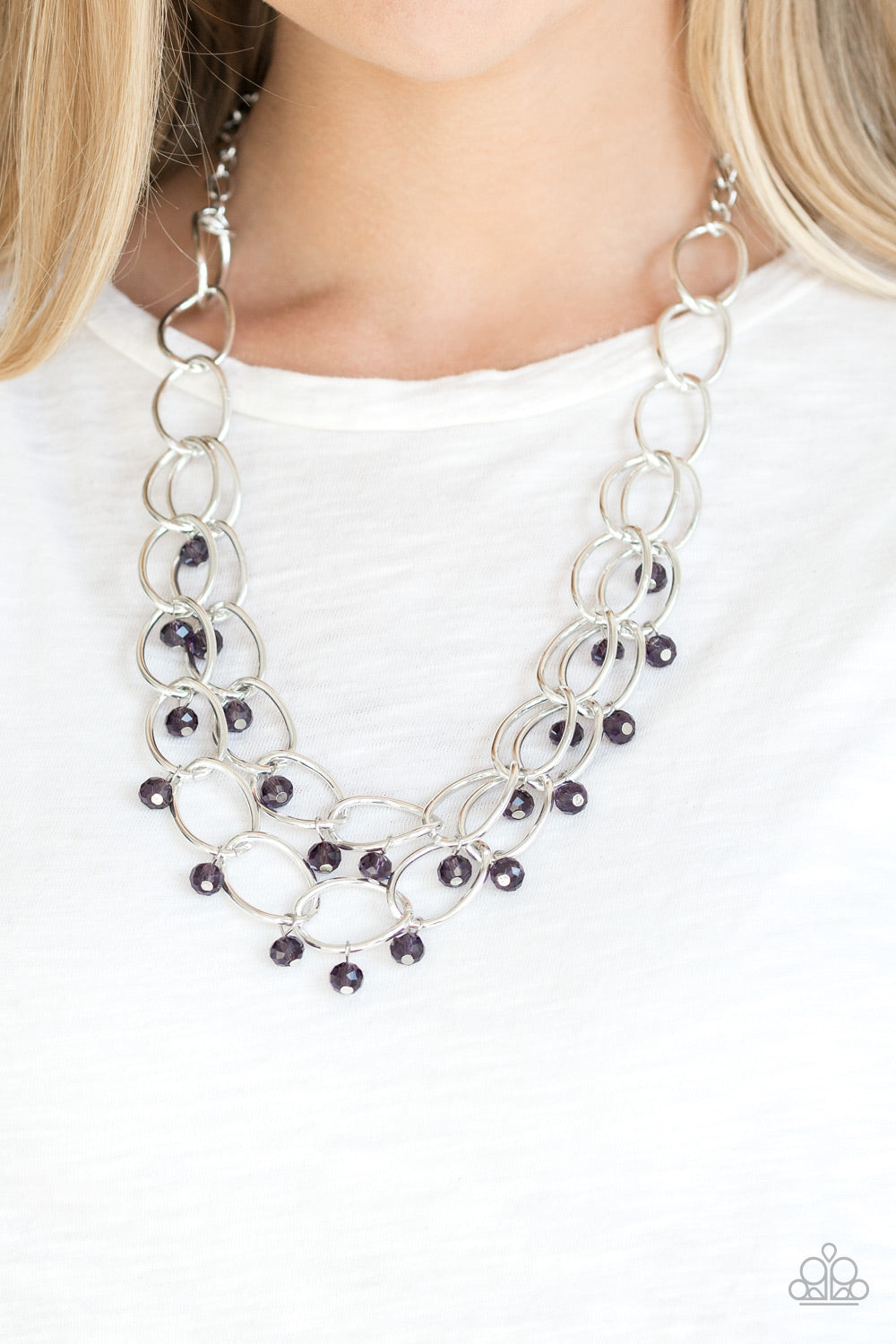 Paparazzi Yacht Tour - Purple Beads - Layered Silver Links - Necklace & Earrings - $5 Jewelry with Ashley Swint