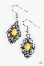Load image into Gallery viewer, Paparazzi Beautifully Bohemian - Yellow Bead - Frilly Silver Frame - Earrings - $5 Jewelry With Ashley Swint