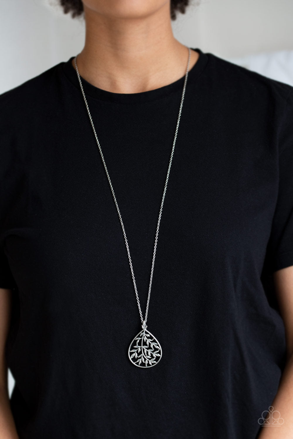 Paparazzi BOUGH Down - Silver Leafy Branches Teardrop - Necklace and matching Earrings - $5 Jewelry with Ashley Swint