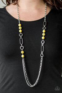 Paparazzi CACHE Me Out - Yellow Beads - Silver Chain Necklace & Earrings - $5 Jewelry With Ashley Swint
