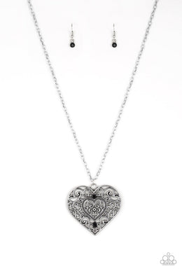 Paparazzi Classic Casanova - Black Rhinestones - Heart Necklace & Earrings - $5 Jewelry With Ashley Swint