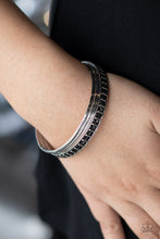 Load image into Gallery viewer, Paparazzi Flawless Flaunter - Black Rhinestones - Silver Bangles - Set of 3 Bracelets - $5 Jewelry with Ashley Swint