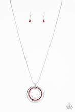 Load image into Gallery viewer, Paparazzi Gather Around Gorgeous - Red Rhinestones - Silver Hoop Necklace and matching Earrings - $5 Jewelry With Ashley Swint