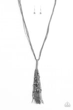 Load image into Gallery viewer, Paparazzi Hand-Knotted Knockout - Silver Beads - Gray Cording, Tassel - Necklace &amp; Earrings - $5 Jewelry with Ashley Swint