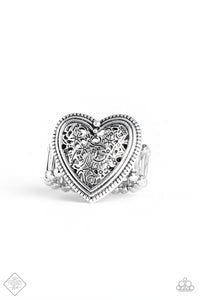 Paparazzi I Adore You - Silver - Filigree Heart Ring - Fashion Fix / Trend Blend Exclusive August 2019 - $5 Jewelry With Ashley Swint