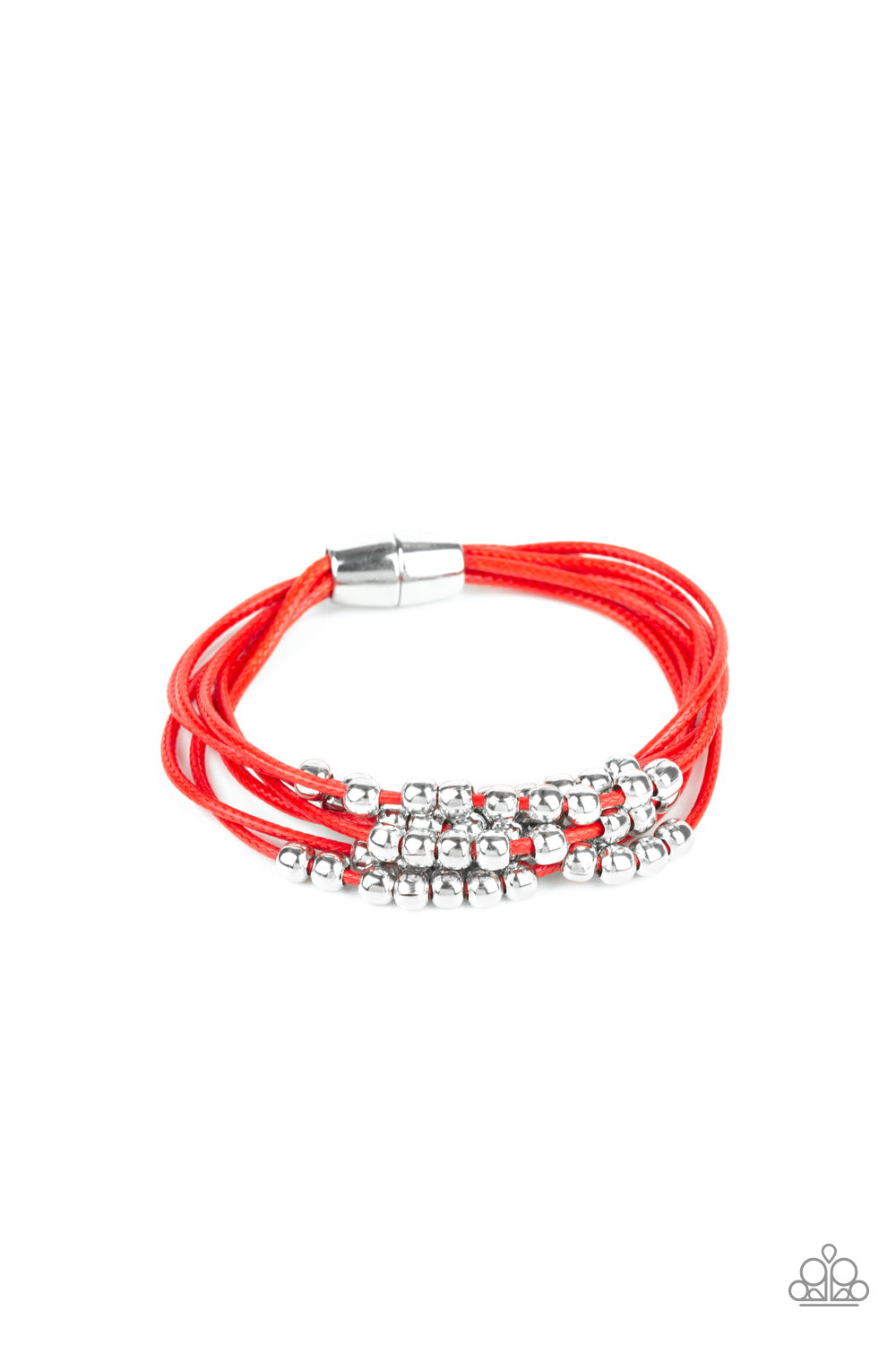 Paparazzi Mega Magnetic - Red Cords - Silver Beads - Magnetic Closure - Bracelet - $5 Jewelry With Ashley Swint