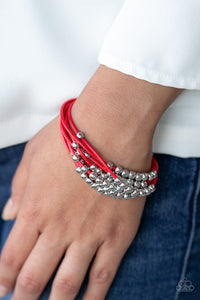 Paparazzi Mega Magnetic - Red Cords - Silver Beads - Magnetic Closure - Bracelet - $5 Jewelry With Ashley Swint