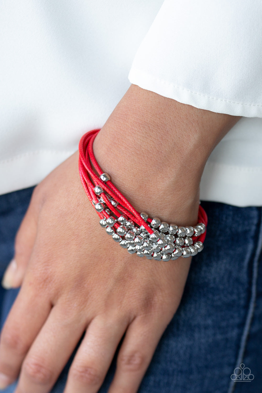 Paparazzi Mega Magnetic - Red Cords - Silver Beads - Magnetic Closure - Bracelet - $5 Jewelry With Ashley Swint