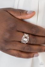 Load image into Gallery viewer, Paparazzi Mod Modest - White Bead - White Rhinestones - Filigreed Silver Ring - $5 Jewelry With Ashley Swint